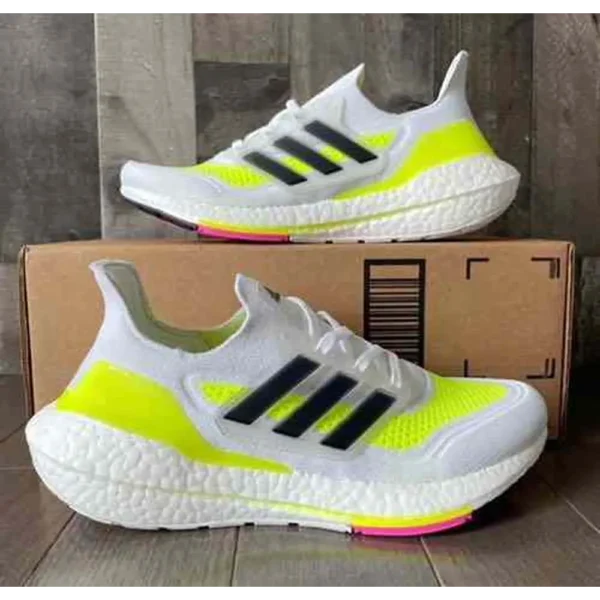 C*m様 adidas ULTRABOOST ホワイト/イエロー Premium Adidas Ultraboost 21 White Neon Shoes For Men (BME34) - BUYON